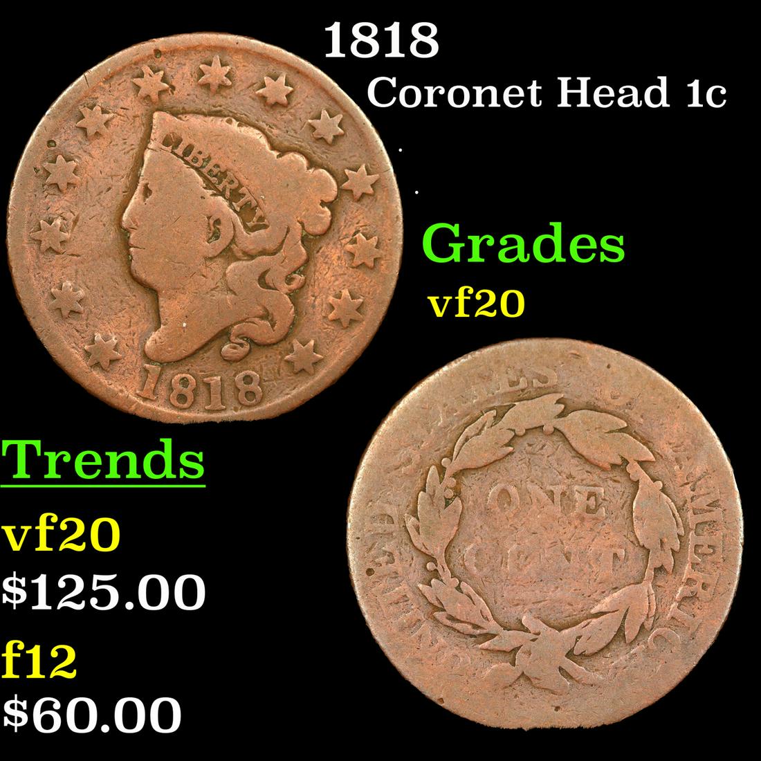 1818 Coronet Head 1c Grades vf, very fine (1 of 3)