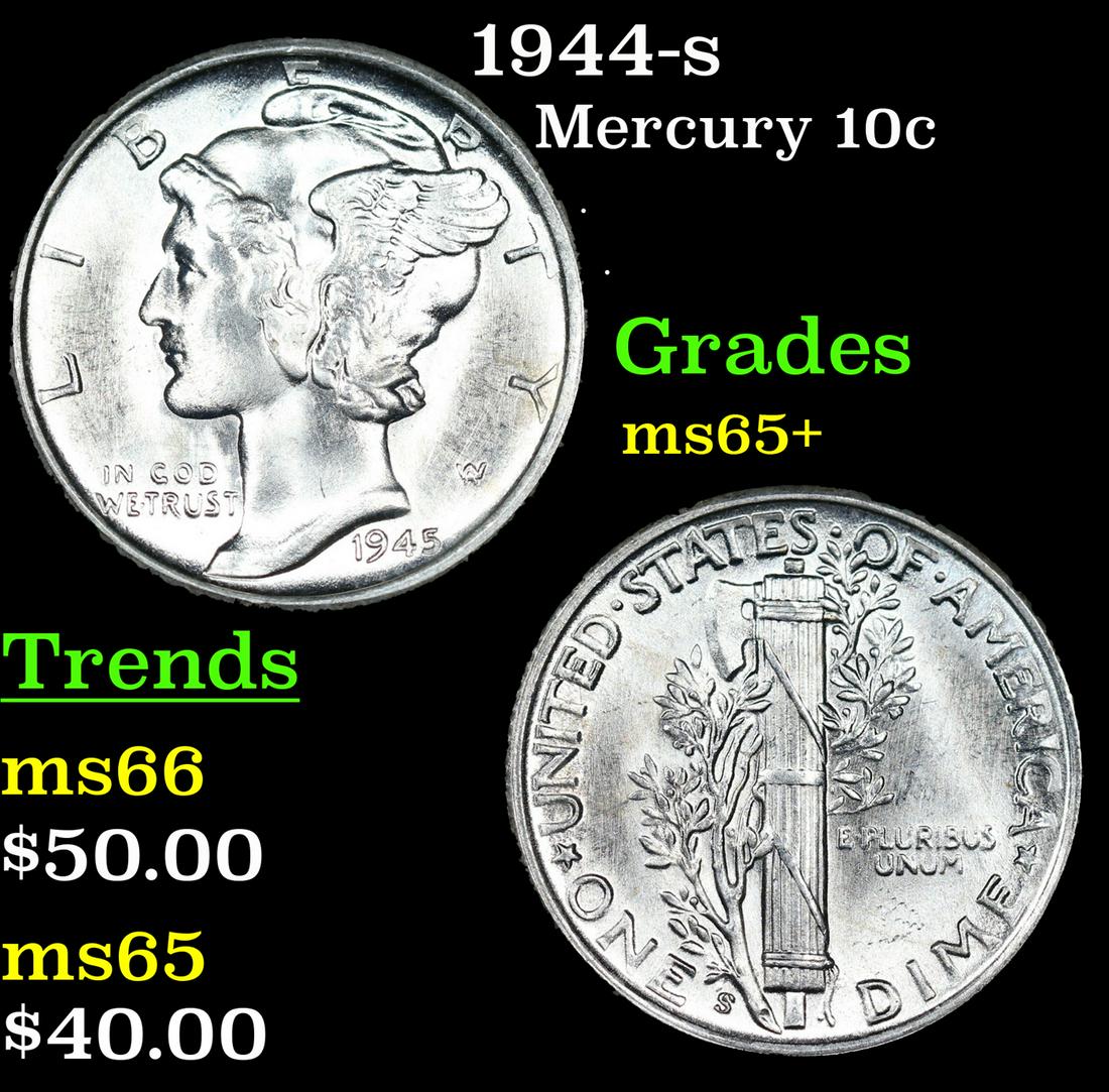 1944-s Mercury Dime 10c Grades GEM+ Unc (1 of 3)
