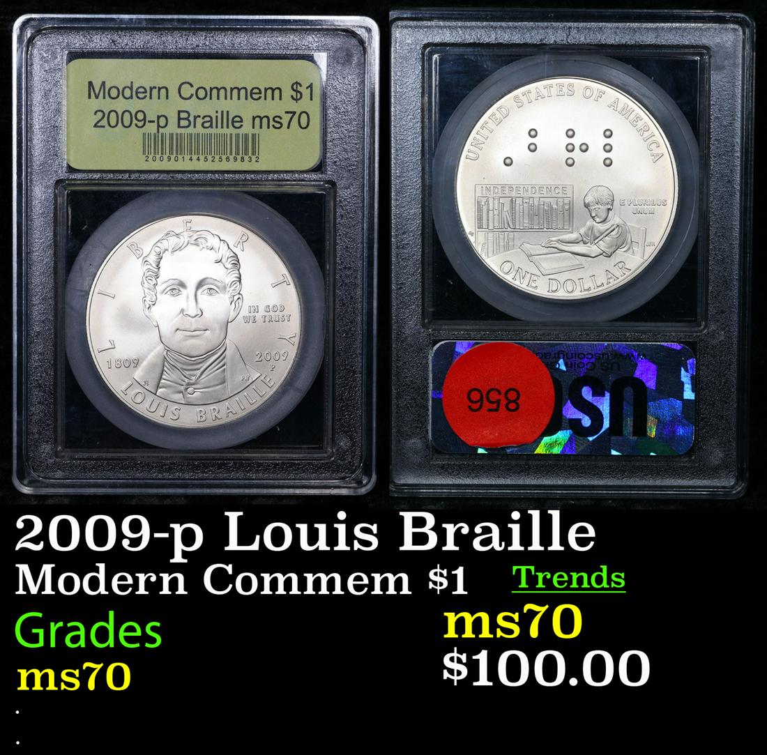 2009-p Louis Braille Modern Commem $1 Graded ms70, Perfection (1 of 5)