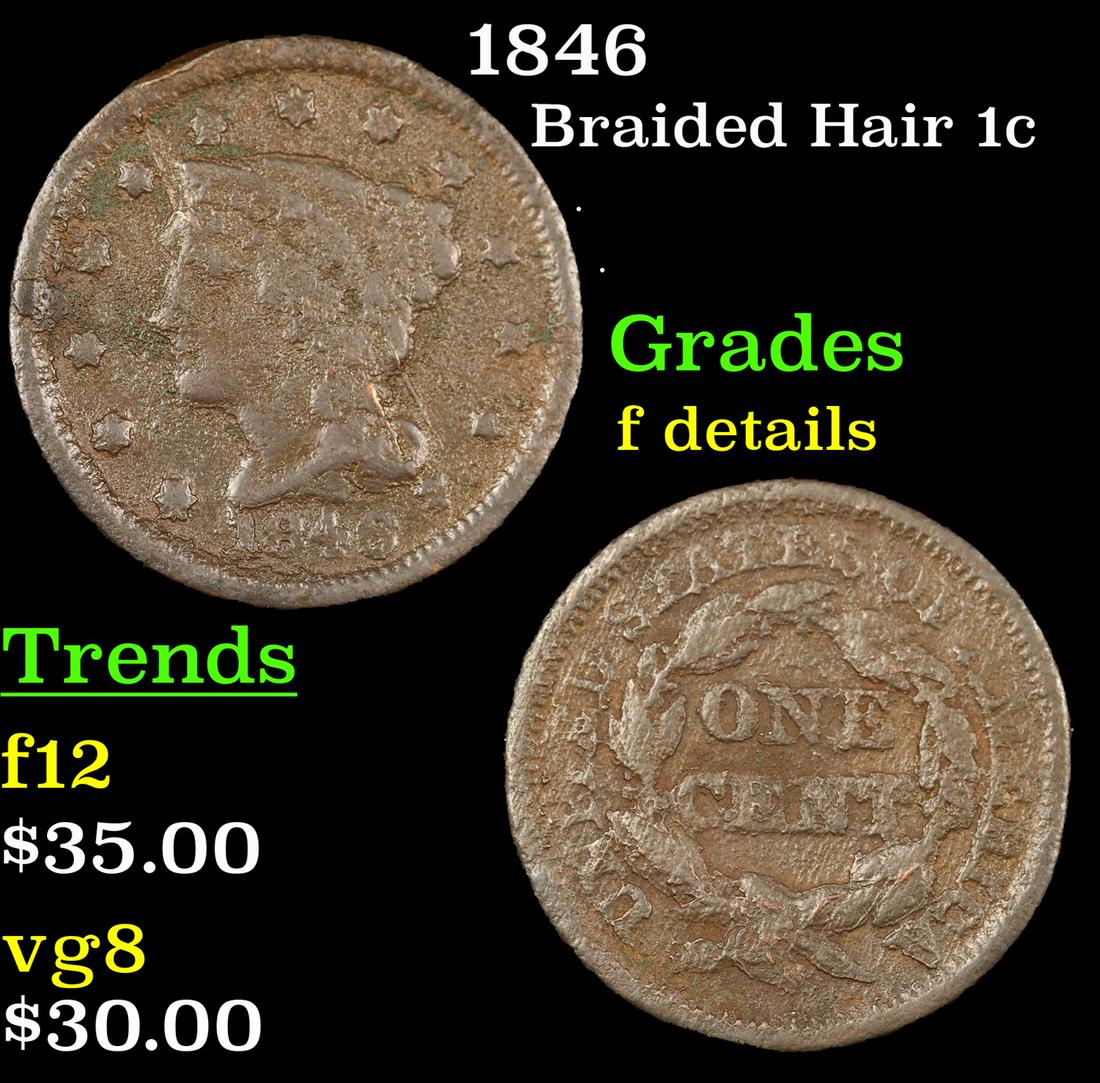1846 Braided Hair 1c Grades f details (1 of 3)