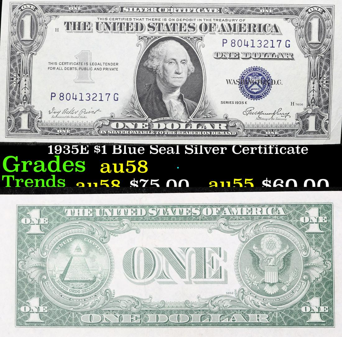 1935E $1 Blue Seal Silver Certificate Grades Choice AU/BU Slider (1 of 3)
