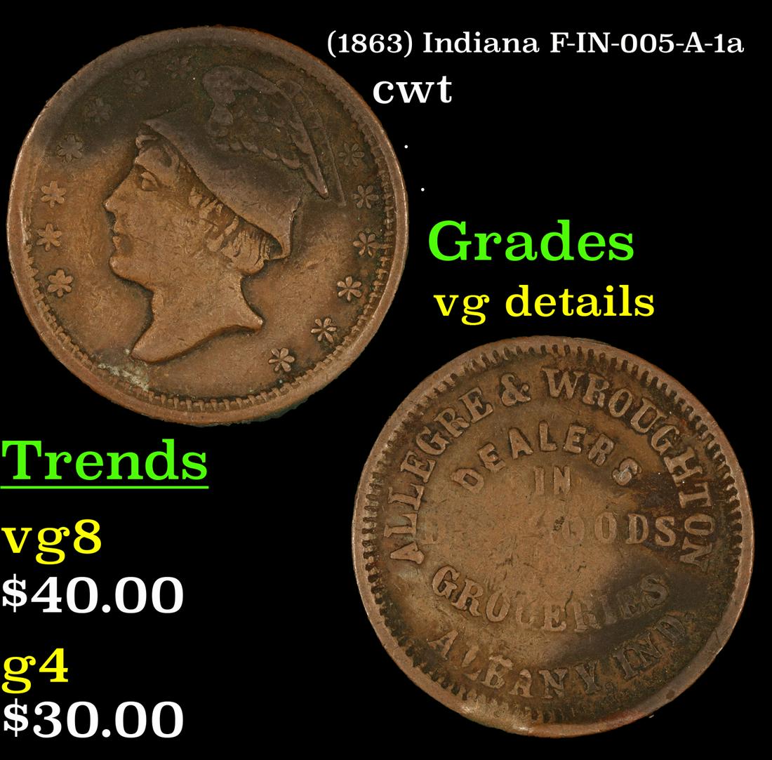 (1863) Indiana Civil War Token F-IN-005-A-1a 1c Grades vg details (1 of 3)