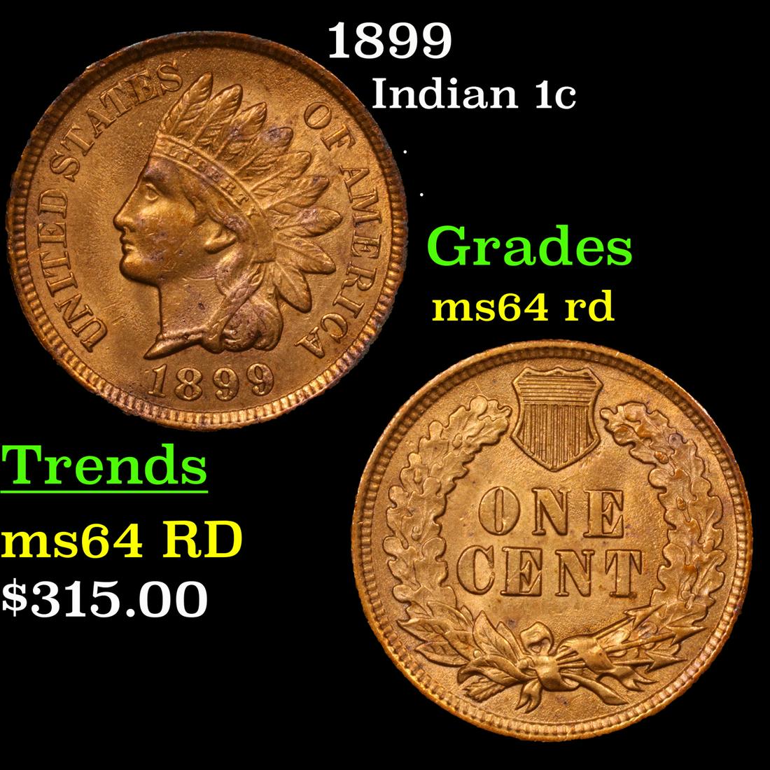 1899 Indian Cent 1c Graded Choice Unc RD (1 of 3)