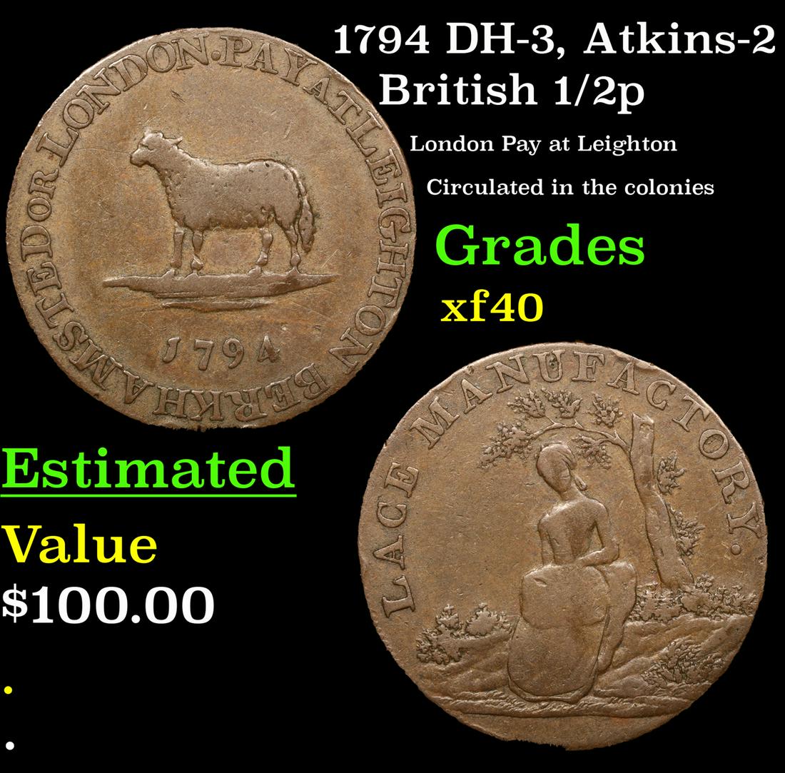 1794 British Half Pence 1/2P DH-3, Atkins-2 Grades xf (1 of 3)