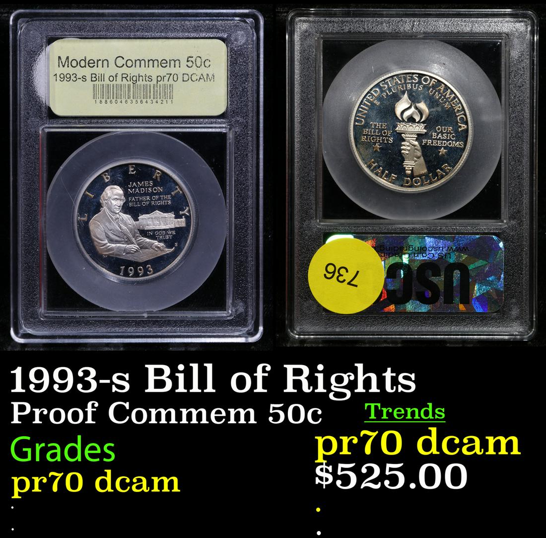 Proof 1993-s Bill of Rights Modern Commem Half Dollar 50c Graded GEM++ Proof Deep Cameo By USCG (1 of 3)