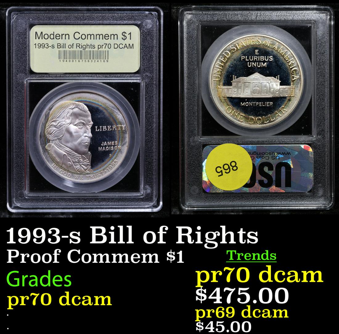 Proof 1993-s Bill of Rights Modern Commem Dollar $1 Graded GEM++ Proof Deep Cameo By USCG: 1993-s Bill of Rights Modern Commem Dollar $1 Graded GEM++ Proof Deep Cameo By USCG. The 1986 Statue of Liberty Commemorative Dollar was one of three commemorative coins issued to celebrate the 100th 