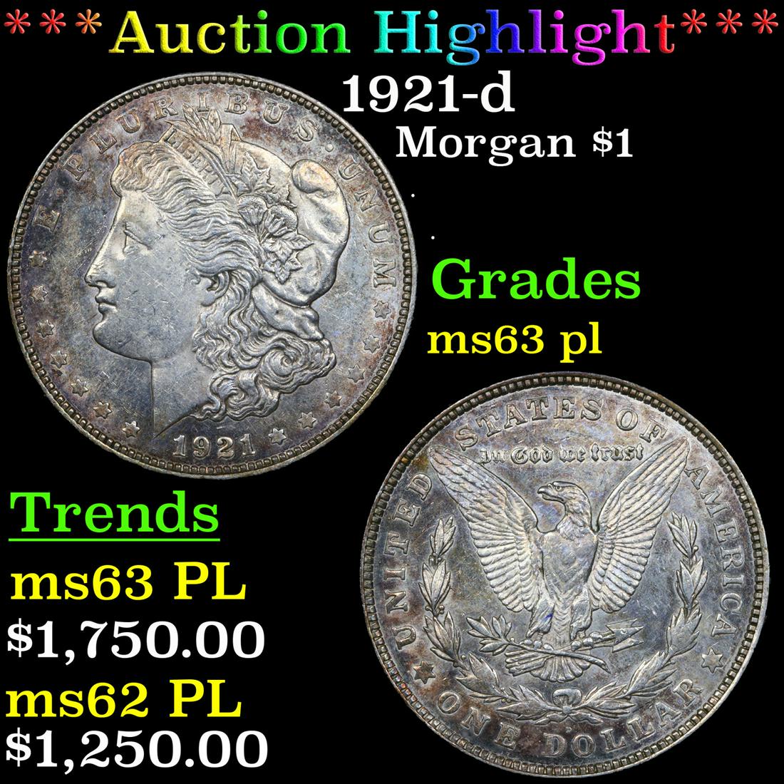 ***Auction Highlight*** 1921-d Morgan Dollar $1 Graded Select Unc PL By USCG (fc) (1 of 7)