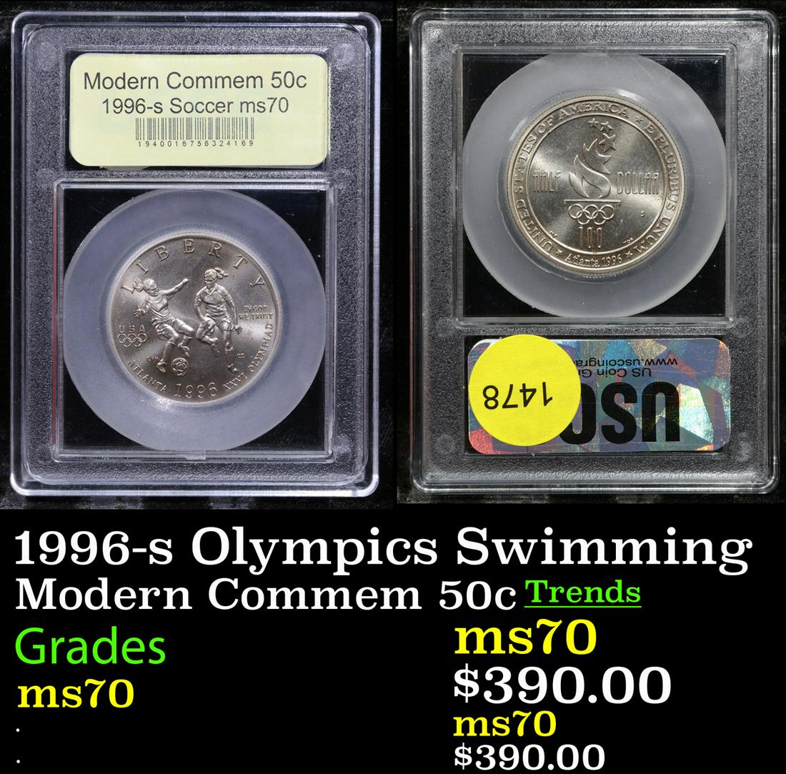 1996-s Olympics Swimming Modern Commem Half Dollar 50c Graded ms70, Perfection By USCG (1 of 3)
