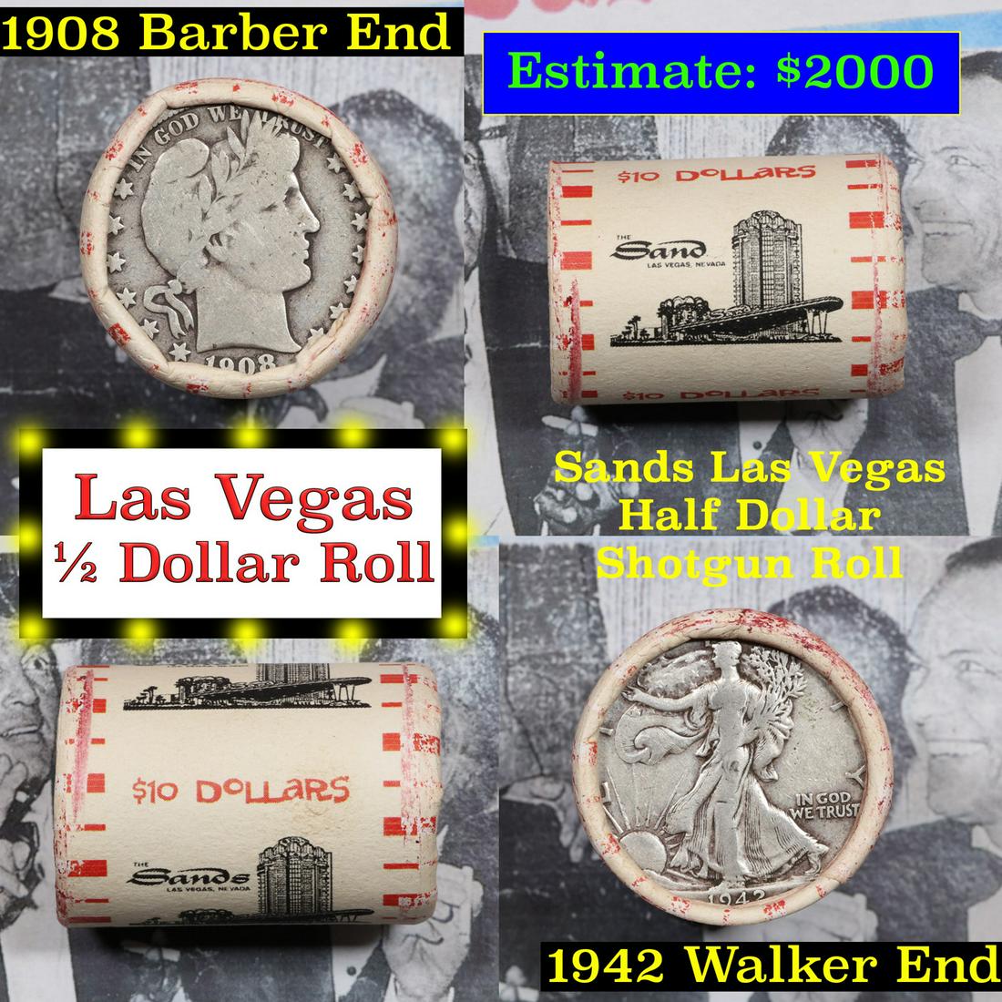 ***Auction Highlight*** Old Casino 50c Roll $10 Halves Las Vegas Casino Sands 1908 Barber & 1942: ***Auction Highlight*** Old Casino 50c Roll $10 Halves Las Vegas Casino Sands 1908 Barber & 1942 Walker Ends. Up for auction is a Consignment I have secured a collection of old 1960â€™s Las Vegas
