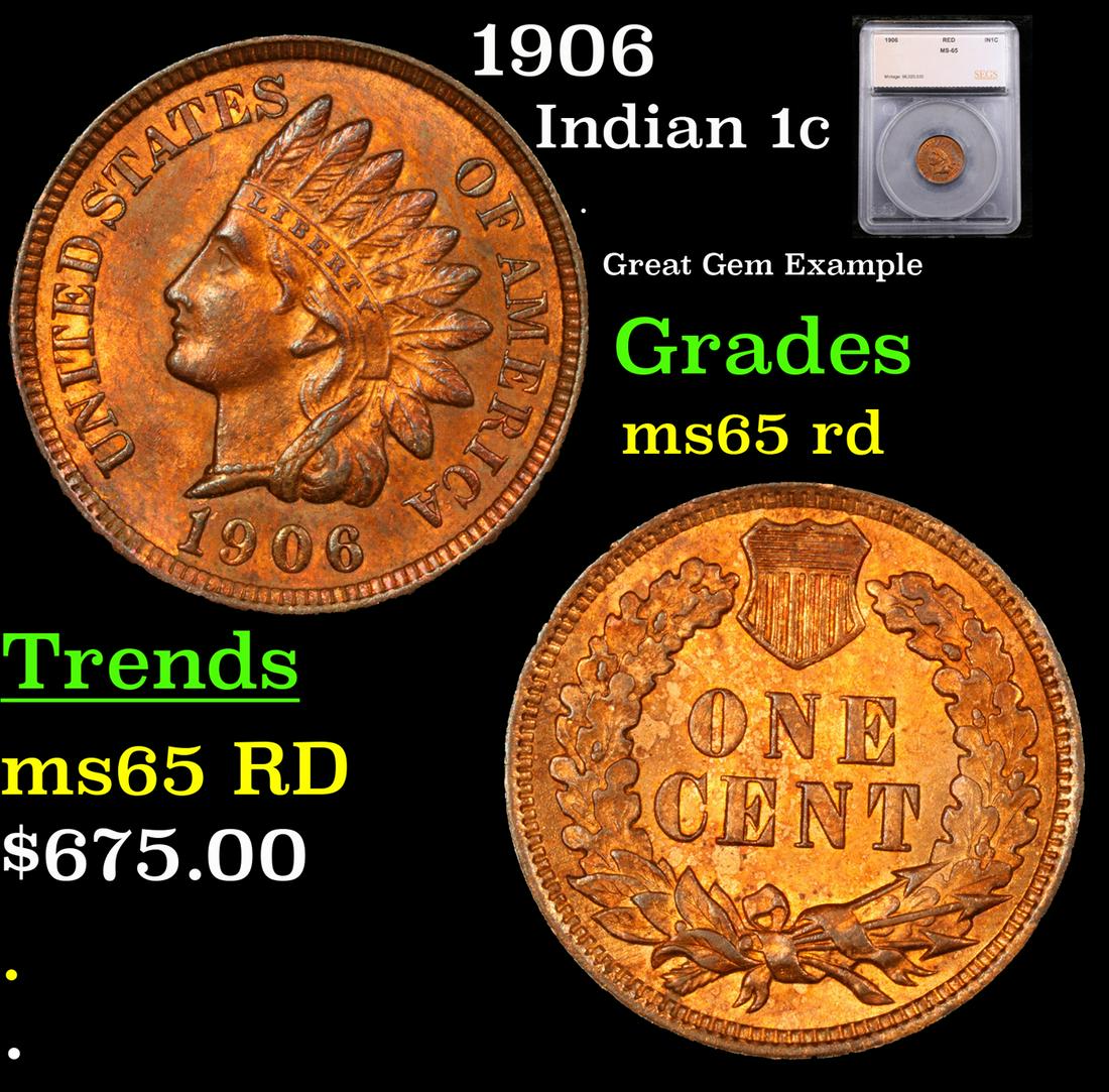 1906 Indian Cent 1c Graded ms65 rd By SEGS (1 of 5)