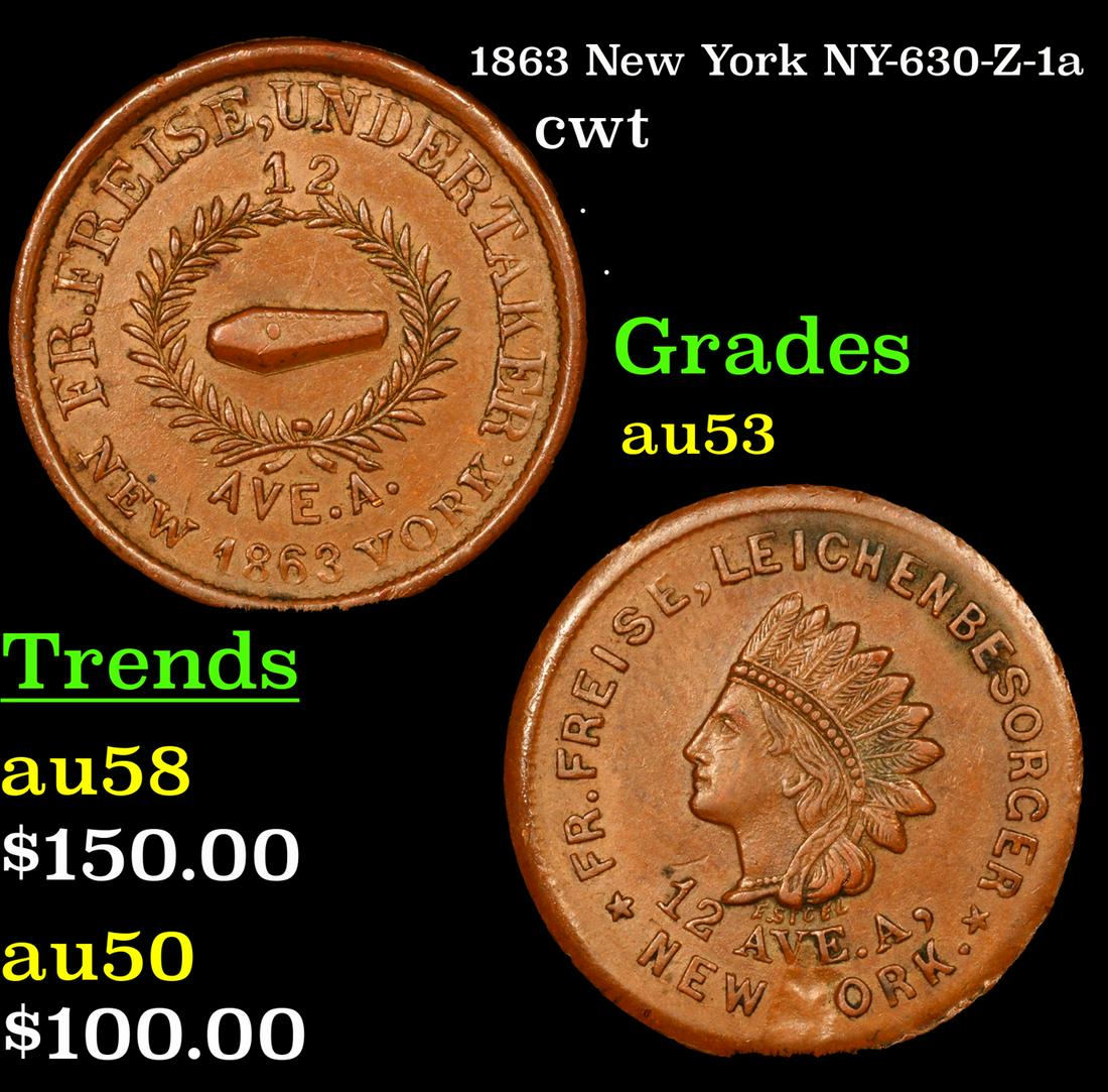 1863 New York Civil War Token NY-630-Z-1a 1c Grades Select AU (1 of 3)