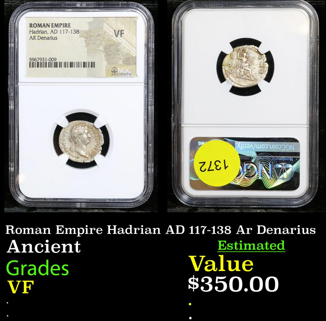 NGC Roman Empire Hadrian AD 117-138 Ar Denarius Graded VF By NGC (1 of 3)
