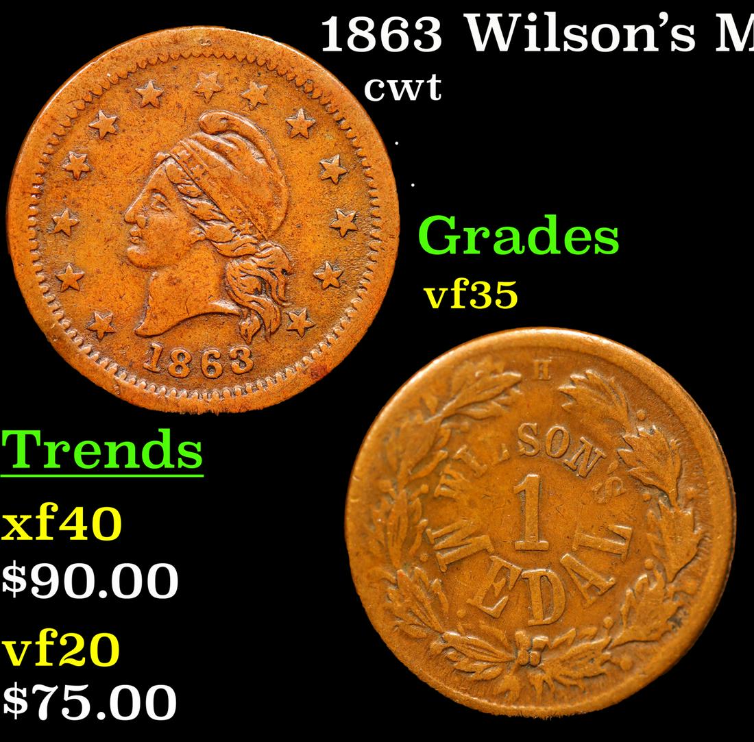 1863 Wilson's Medal Civil War Token F-19/396a 1c Grades vf++ (1 of 3)