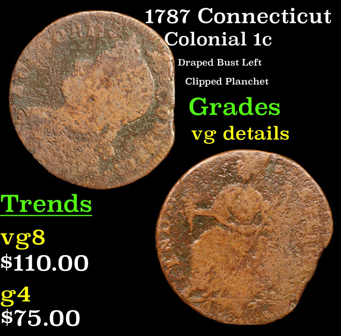 1787 Connecticut Colonial Cent 1c Grades vg details (1 of 3)