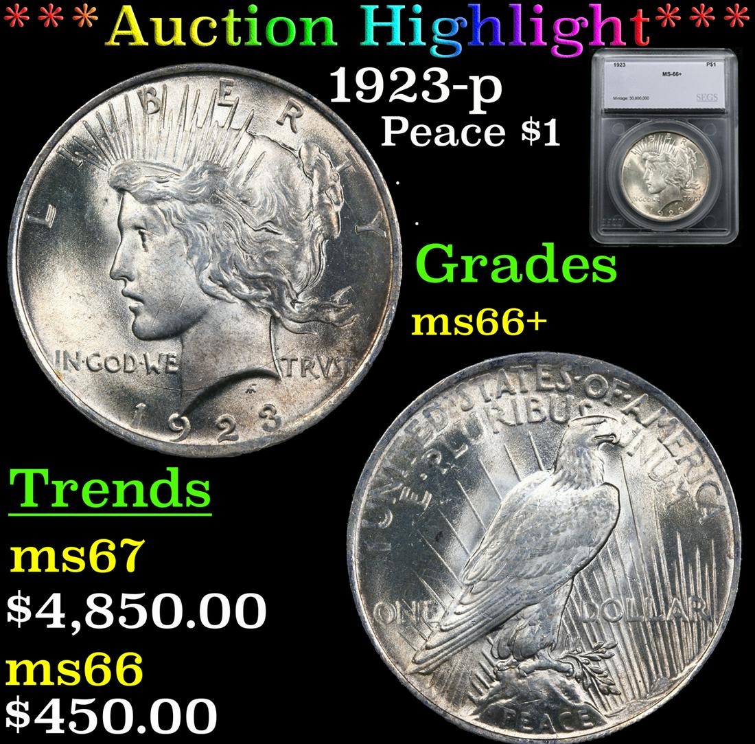 ***Auction Highlight*** 1923-p Peace Dollar $1 Graded ms66+ By SEGS (1 of 5)