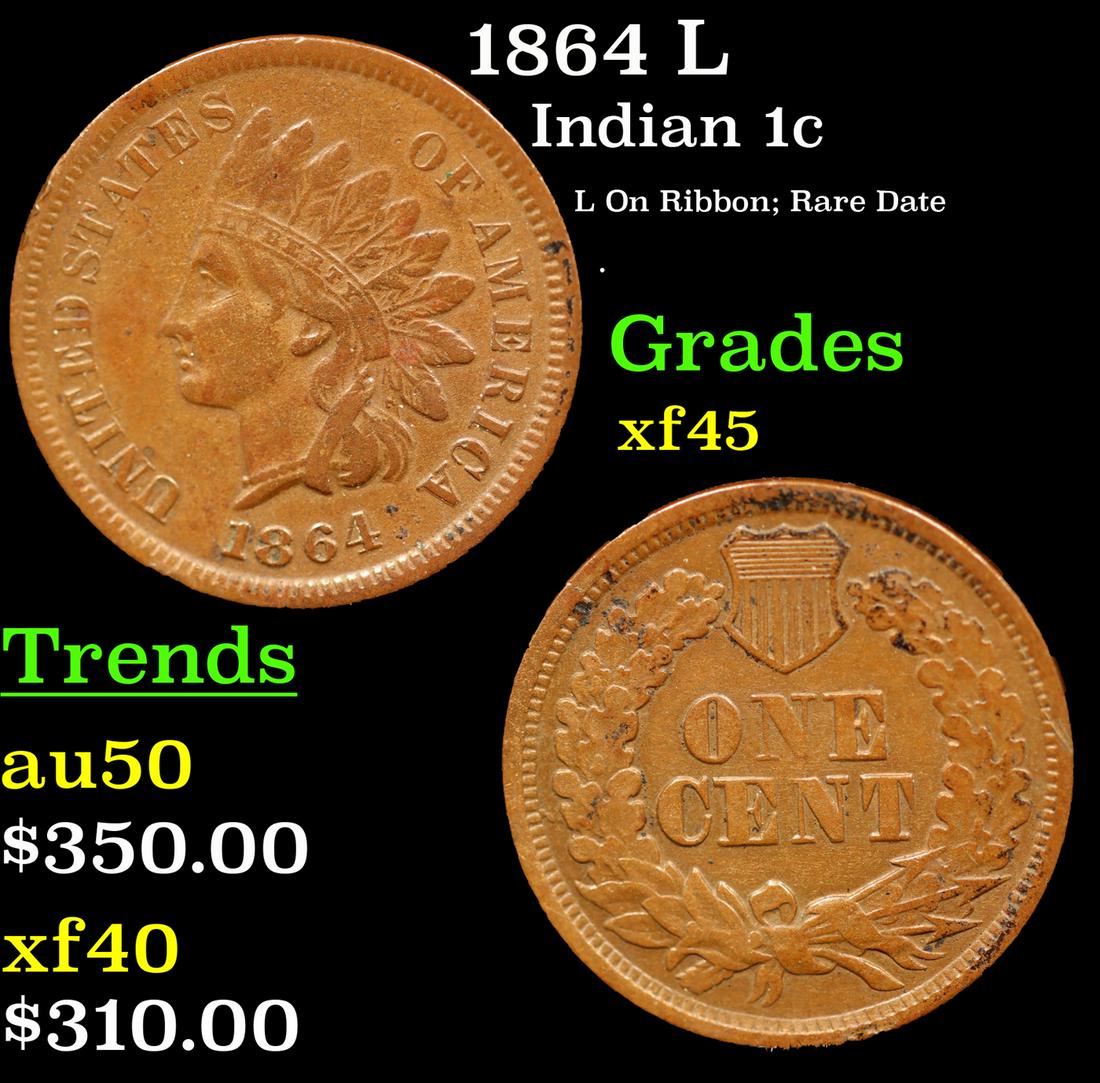 1864 L Indian Cent 1c Grades xf+ (1 of 3)