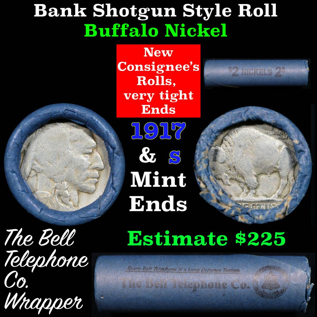 Buffalo Nickel Shotgun Roll in Old Bank Style 'Bell Telephone'  Wrapper 1917 & s Mint Ends (1 of 5)