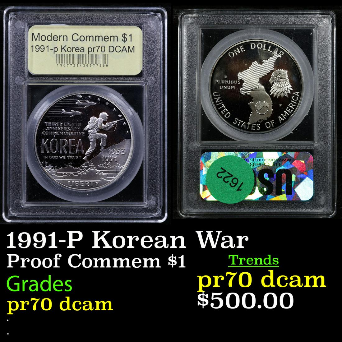 Proof 1991-P Korean War Modern Commem Dollar $1 Graded GEM++ Proof Deep Cameo By USCG (1 of 3)