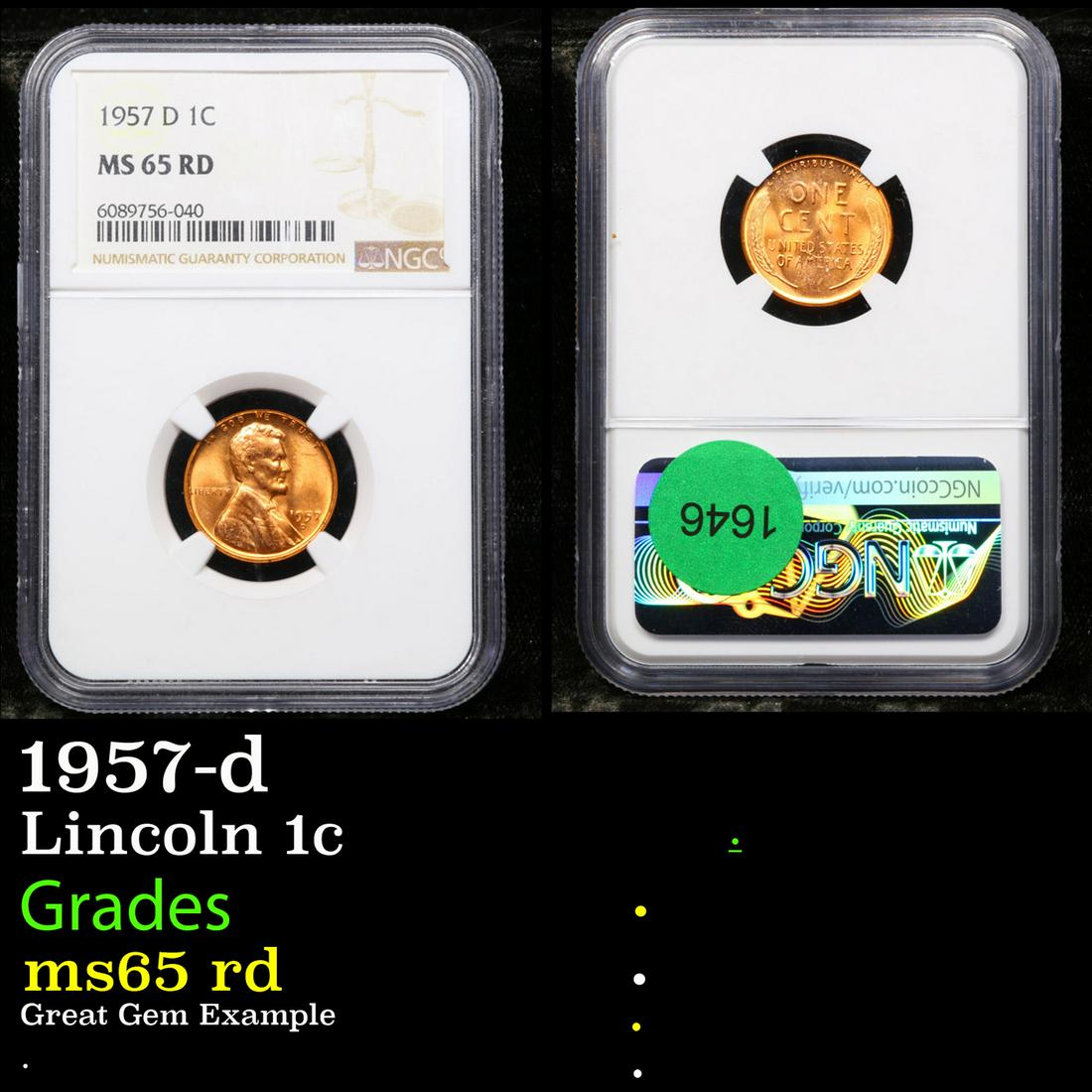 NGC 1957-d Lincoln Cent 1c Graded ms65 rd By NGC (1 of 3)