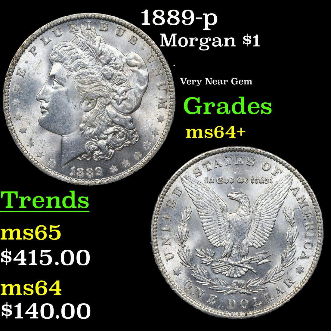 1889-p Morgan Dollar $1 Grades Choice+ Unc (1 of 3)