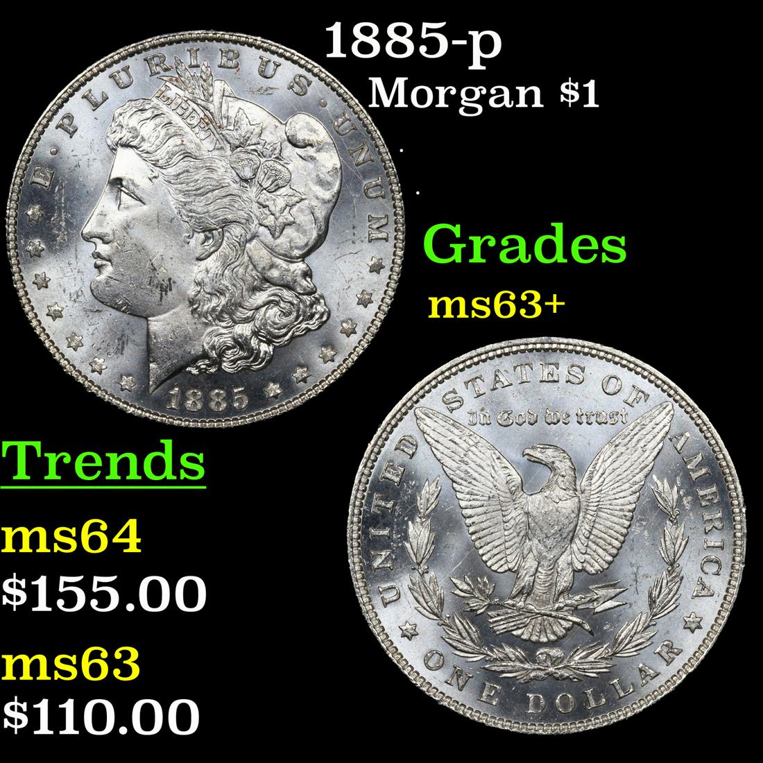1885-p Morgan Dollar $1 Grades Select+ Unc (1 of 3)