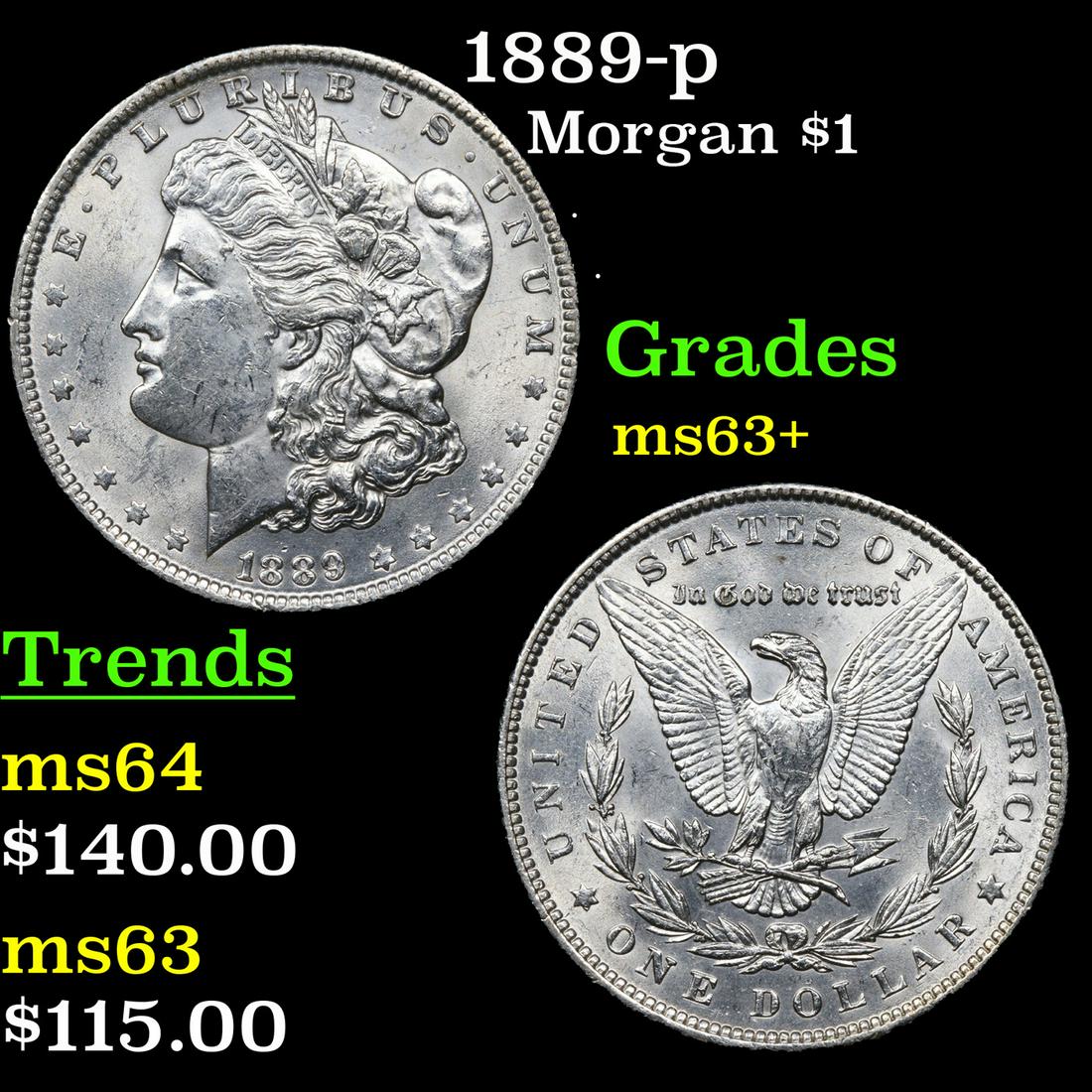 1889-p Morgan Dollar $1 Grades Select+ Unc (1 of 3)