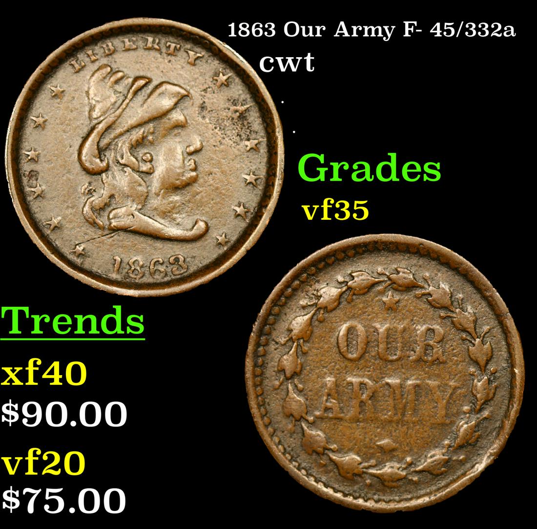 1863 Our Army Civil War Token F- 45/332a 1c Grades vf++ (1 of 3)