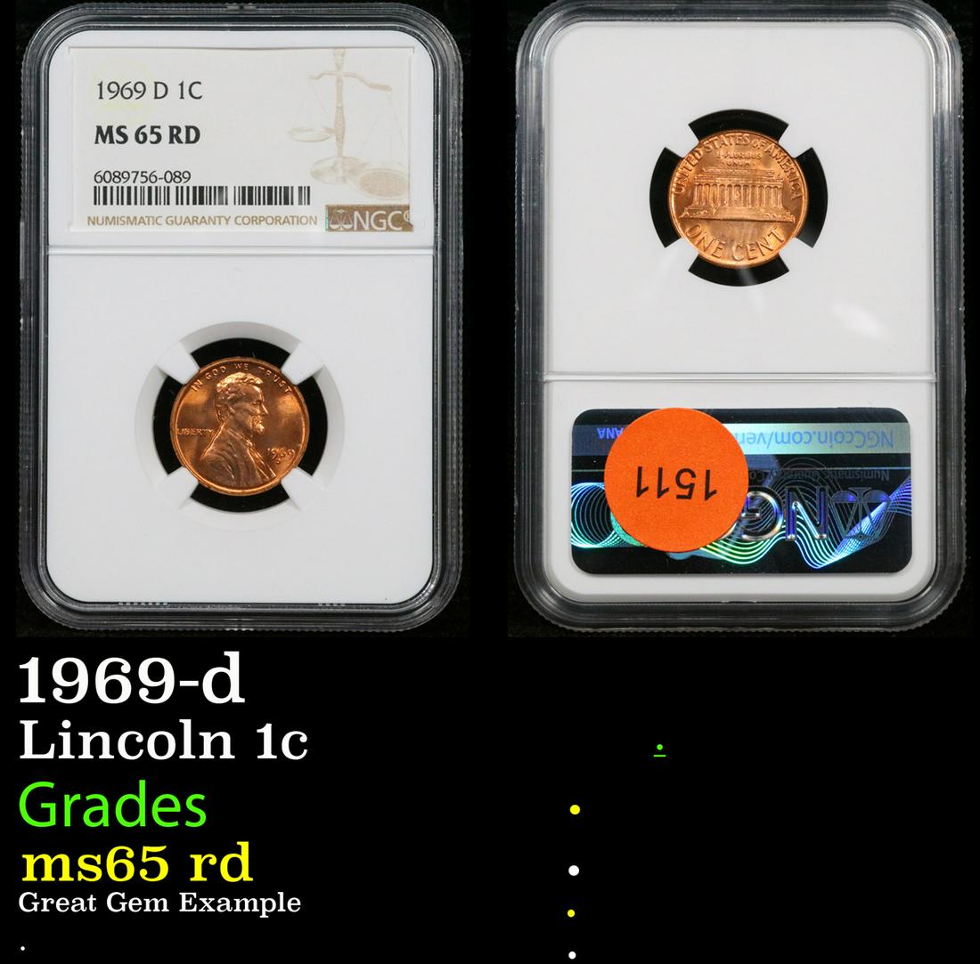 NGC 1969-d Lincoln Cent 1c Graded ms65 rd By NGC (1 of 3)