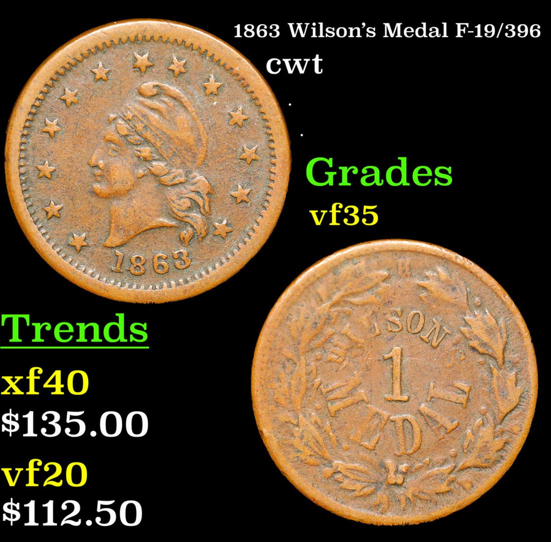 1863 Wilson's Medal Civil War Token F-19/396 1c Grades vf++ (1 of 3)