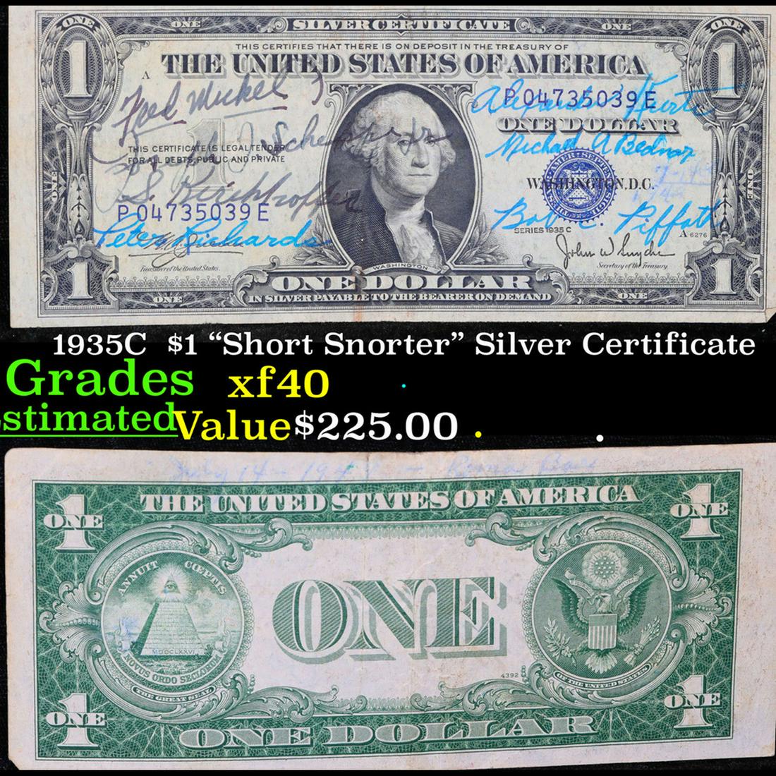 1935C  $1 "Short Snorter" Silver Certificate Grades xf (1 of 3)