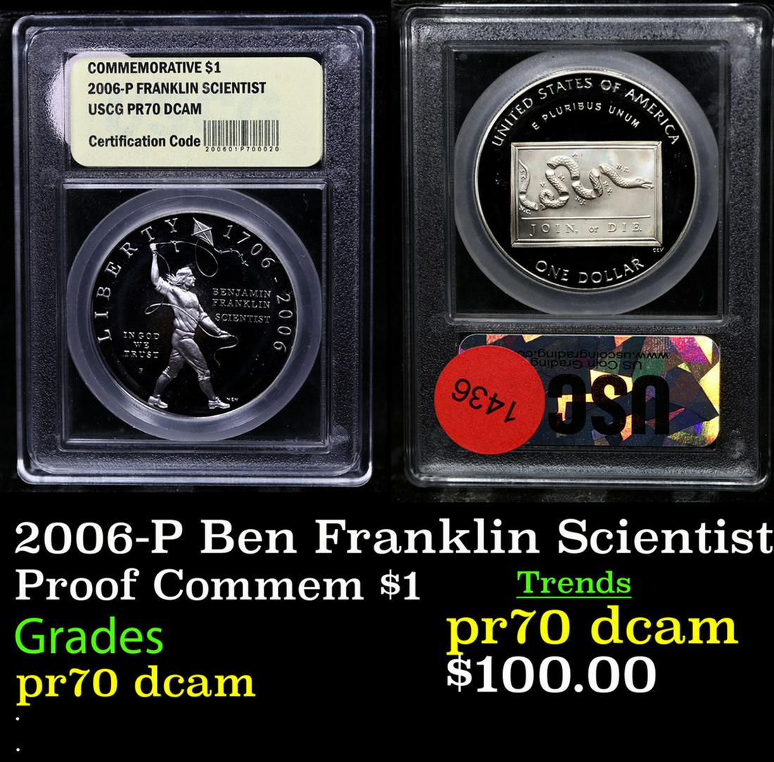 Proof . 2006-P Ben Franklin Scientist Modern Commem Dollar $1 Graded GEM++ Proof Deep Cameo By USCG: . 2006-P Ben Franklin Scientist Modern Commem Dollar $1 Graded GEM++ Proof Deep Cameo By USCG.