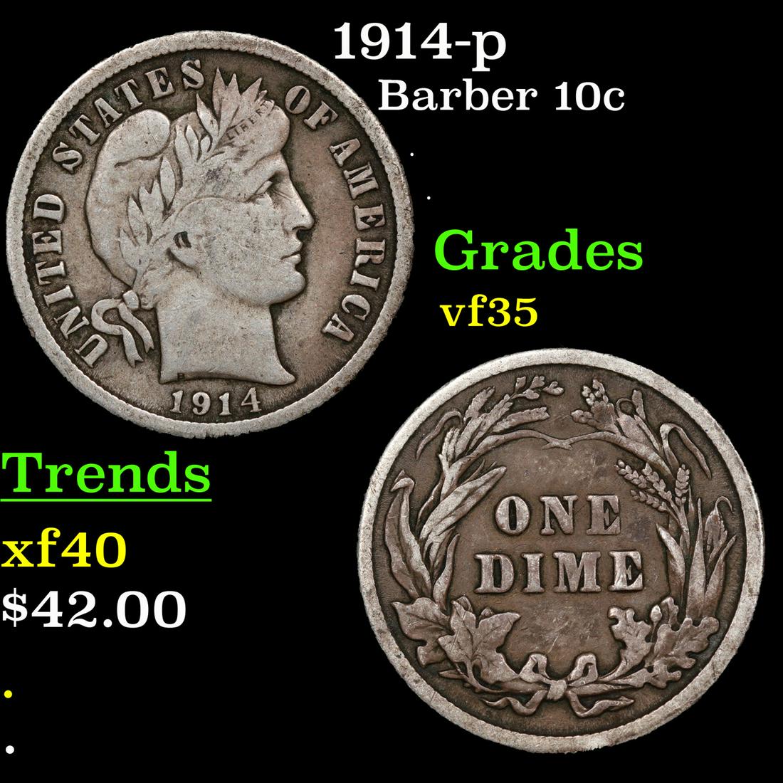 1914-p Barber Dime 10c Grades vf++ (1 of 3)