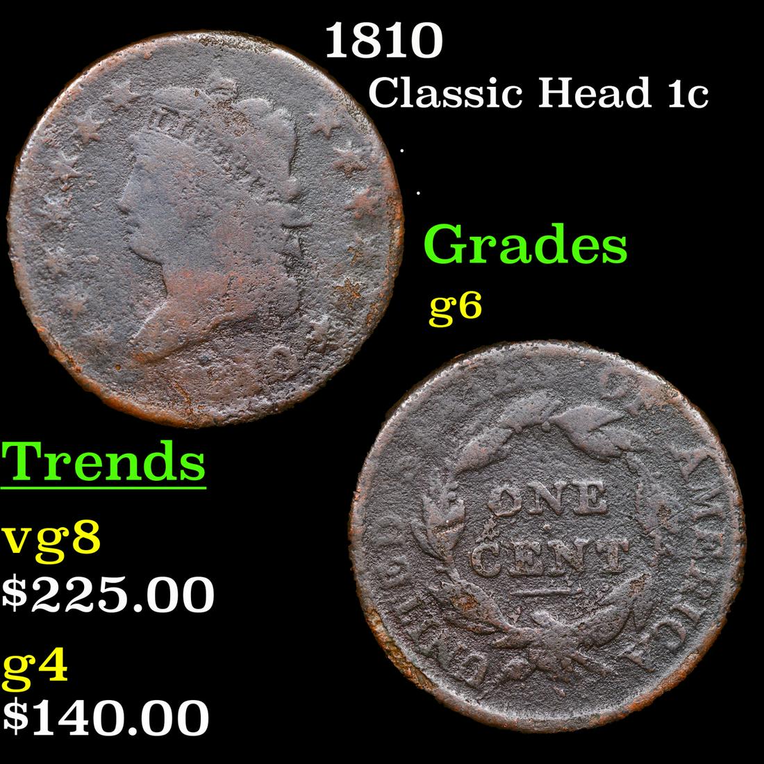 1810 Classic Head Large Cent 1c Grades g+ (1 of 3)