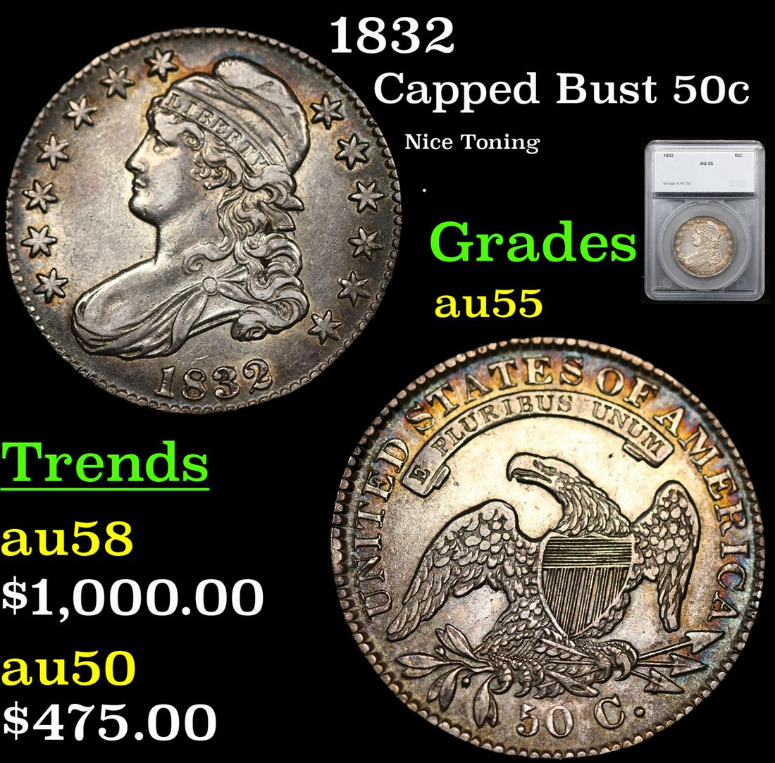1832 Capped Bust Half Dollar 50c Graded au55 By SEGS (1 of 5)