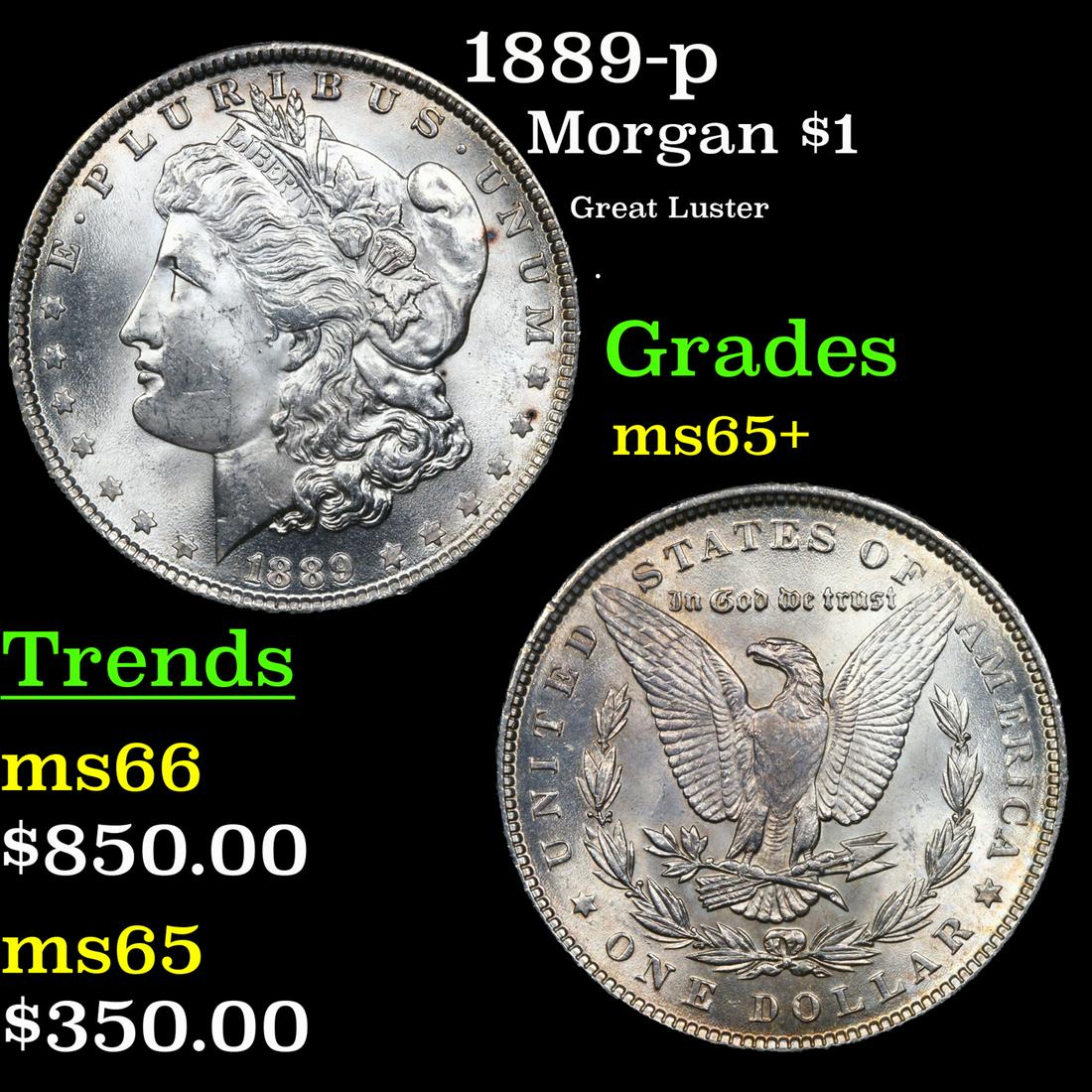 1889-p Morgan Dollar $1 Grades GEM+ Unc (1 of 3)