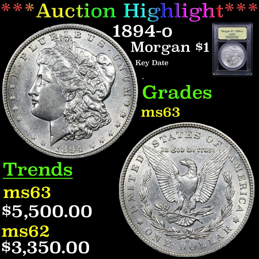 ***Auction Highlight*** 1894-o Morgan Dollar $1 Graded Select Unc By USCG (fc) (1 of 5)