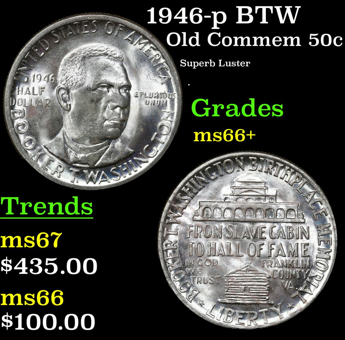 1946-p BTW Old Commem Half Dollar 50c Grades GEM++ Unc (1 of 3)