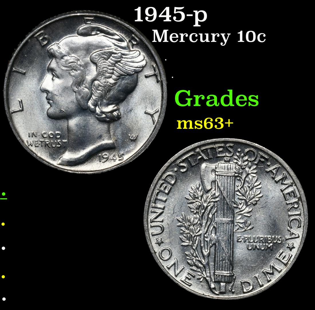 1945-p Mercury Dime 10c Grades Select+ Unc (1 of 3)