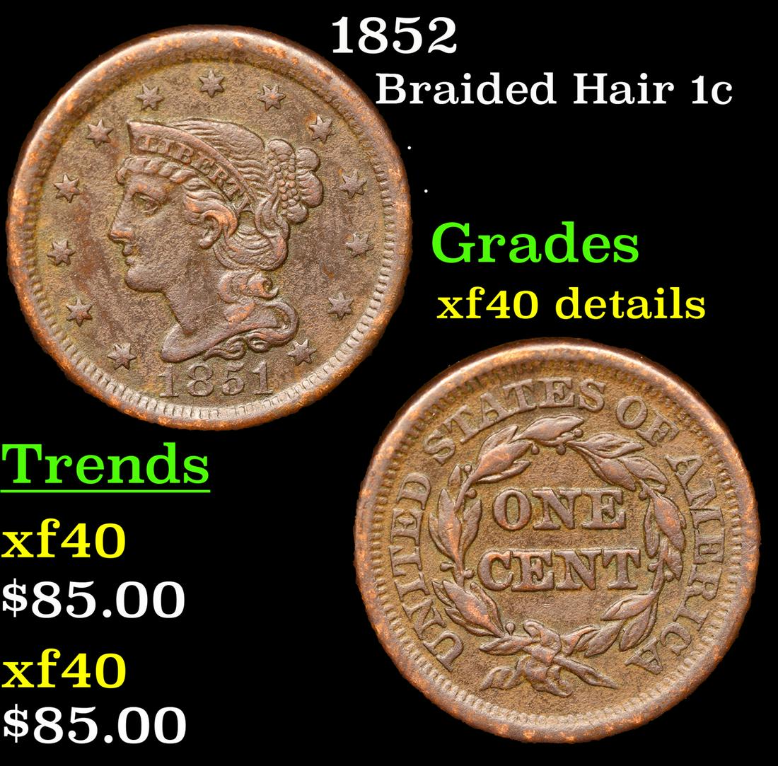 1851 Braided Hair Large Cent 1c Grades xf details (1 of 3)