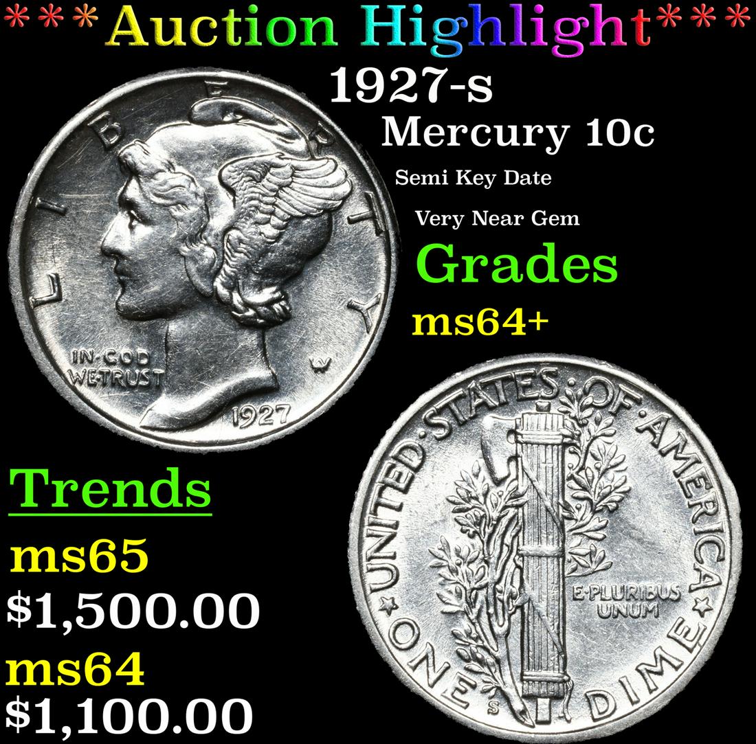 ***Auction Highlight*** 1927-s Mercury Dime 10c Grades Choice+ Unc By SEGS (fc) (1 of 5)