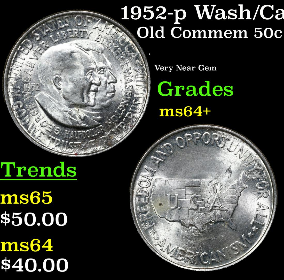 1952-p Wash/Car Old Commem Half Dollar 50c Grades Choice+ Unc (1 of 3)