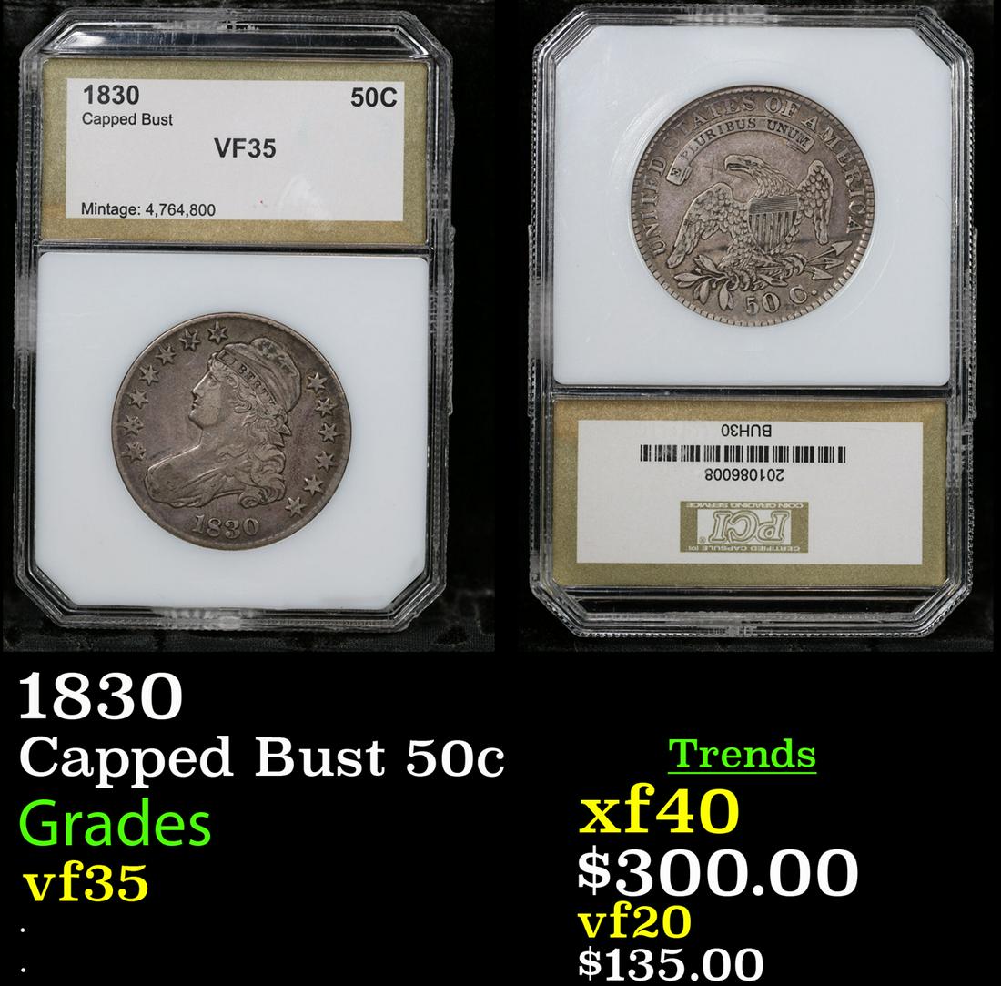 1830 Capped Bust Half Dollar 50c Graded vf35 By PCI (1 of 3)