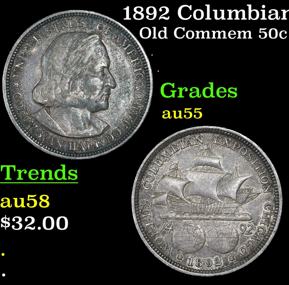 1892 Columbian Old Commem Half Dollar 50c Grades Choice AU (1 of 3)