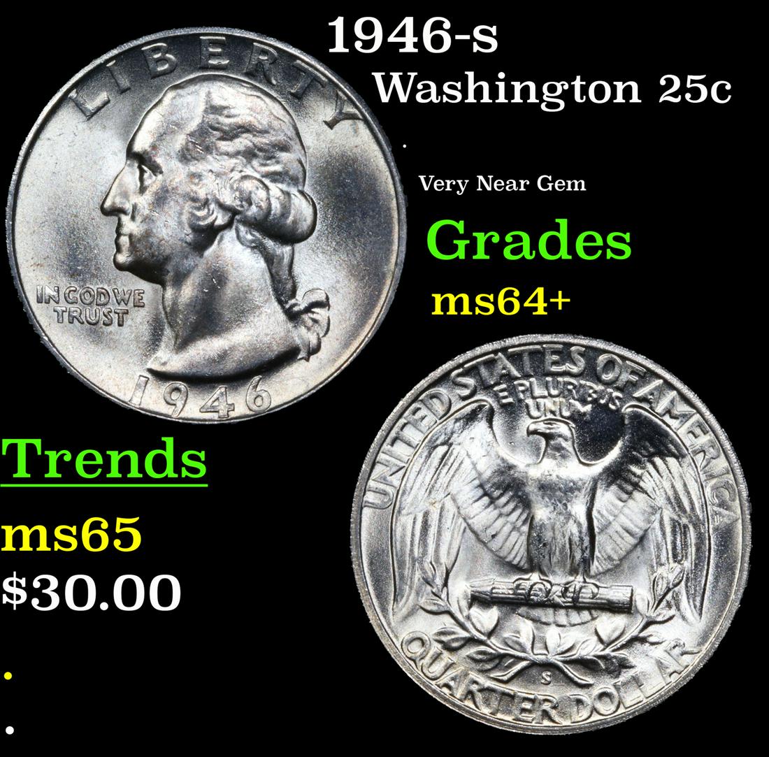 1946-s Washington Quarter 25c Grades Choice+ Unc (1 of 3)