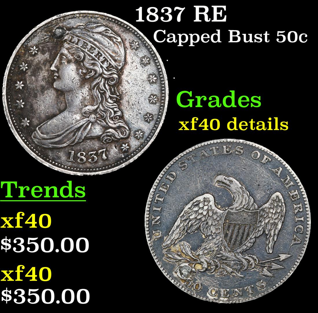 1837 RE Capped Bust Half Dollar 50c Grades xf details (1 of 3)