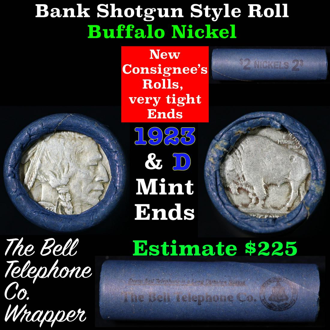 Buffalo Nickel Shotgun Roll in Old Bank Style 'Bell Telephone'  Wrapper 1923 & d Mint Ends (1 of 5)