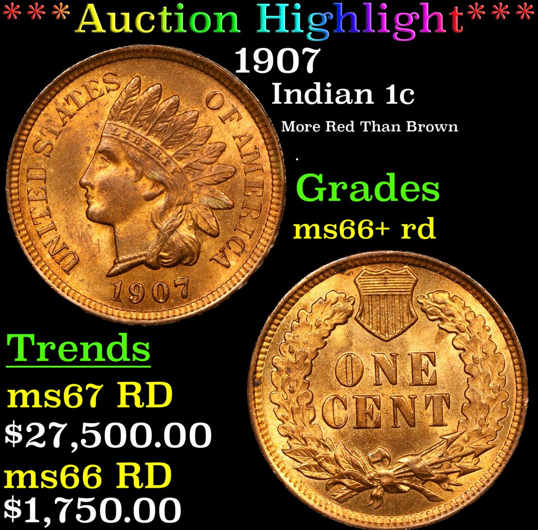 ***Auction Highlight*** 1907 Indian Cent 1c Grades GEM++ RD By USCG (fc) (1 of 5)