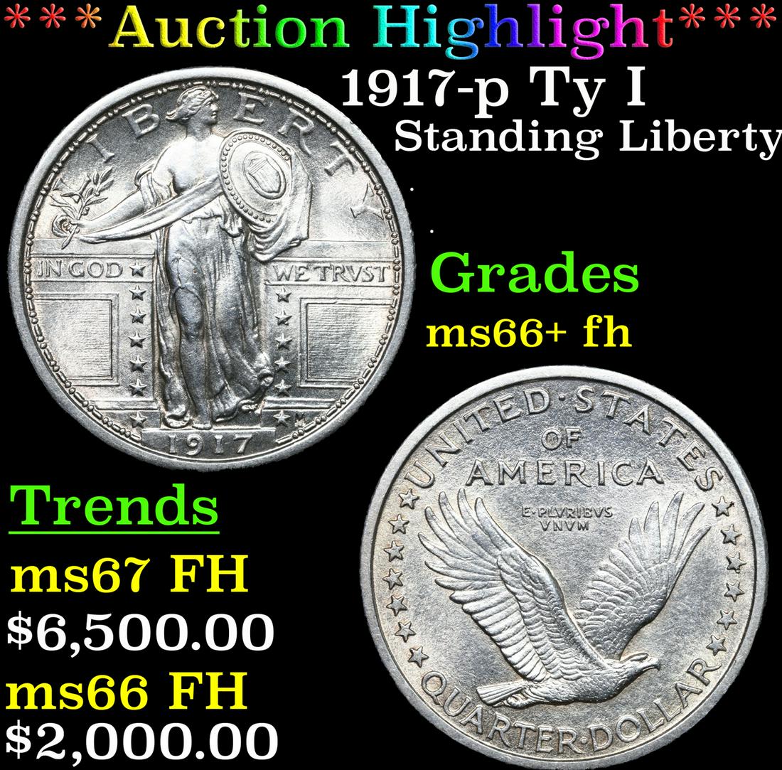 ***Auction Highlight*** 1917-p Ty I Standing Liberty Quarter 25c Graded ms66+ fh By SEGS (fc) (1 of 6)