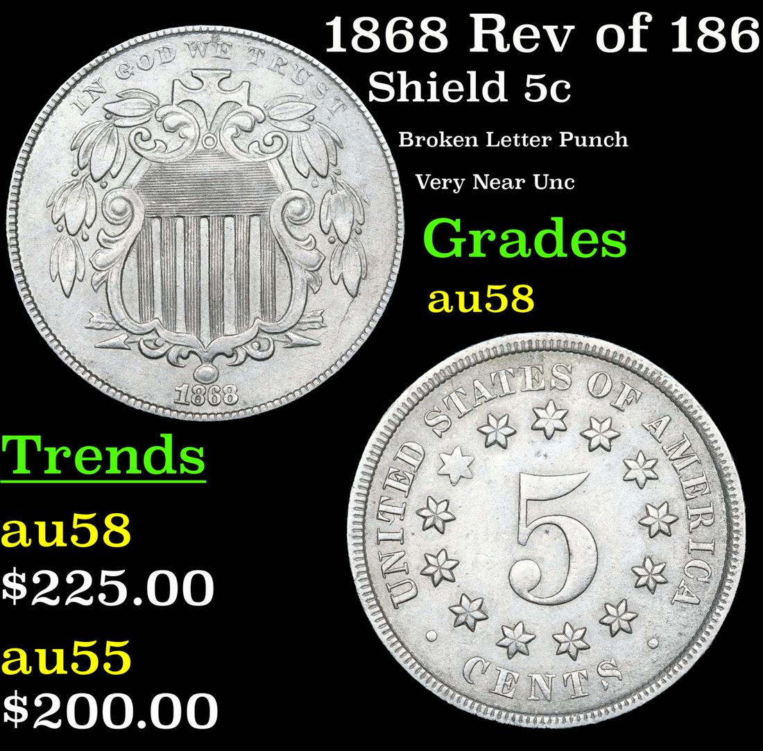 1868 Rev of 1868 FS-902 Shield Nickel 5c Graded au58 By SEGS (1 of 5)