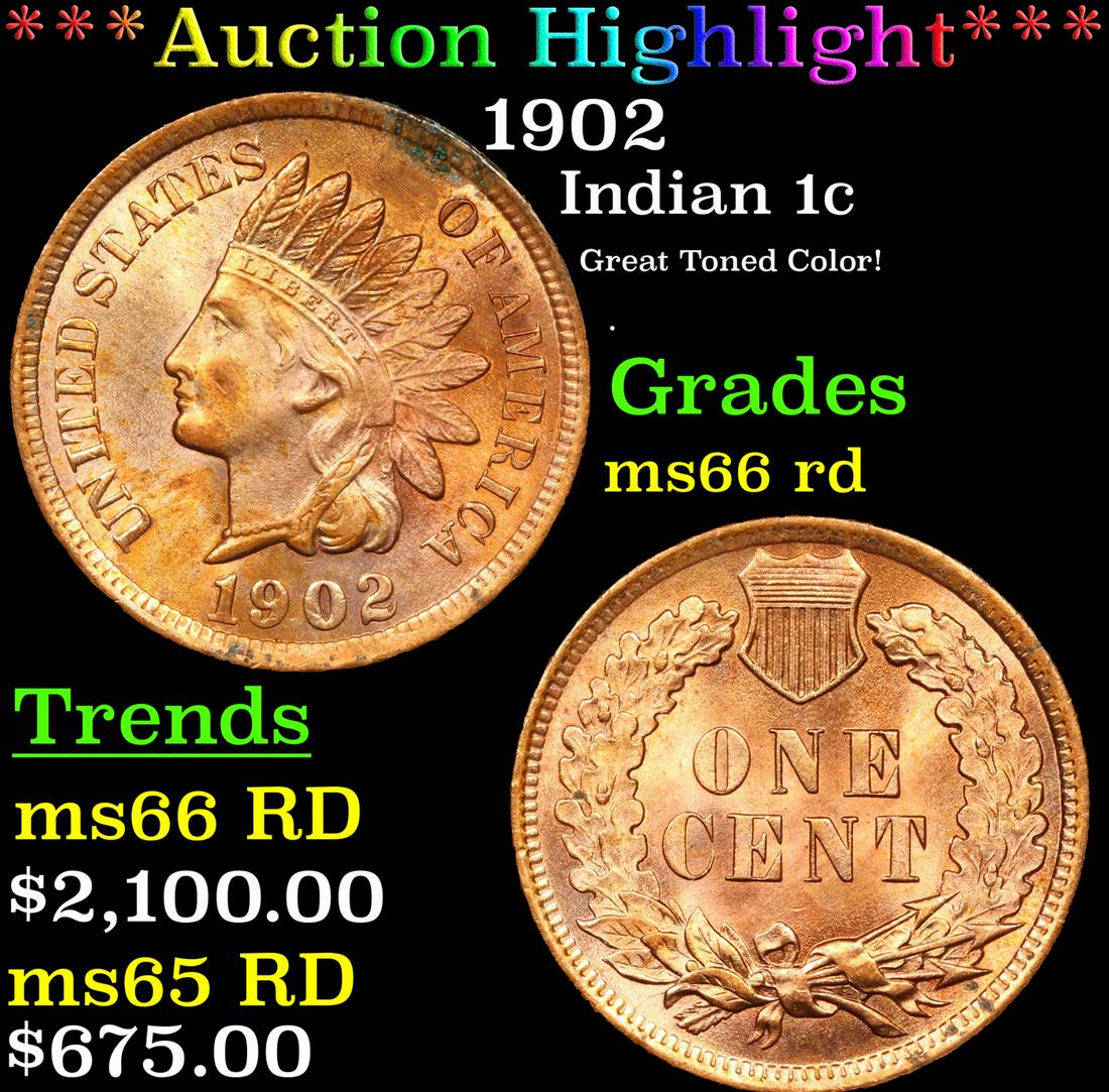 ***Auction Highlight*** 1902 Indian Cent 1c Grades GEM+ Unc RD By USCG (fc) (1 of 5)